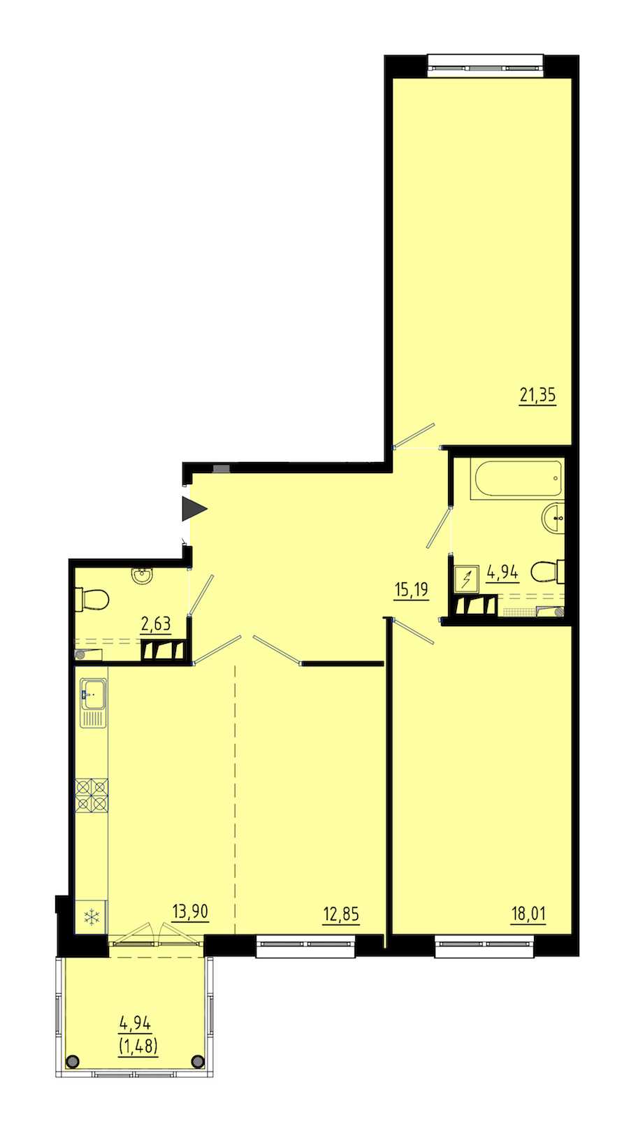Двухкомнатная квартира в : площадь 89.3 м2 , этаж: 3 – купить в Санкт-Петербурге